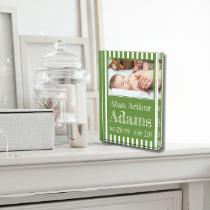 Baby Birth Stats Photo Block   Green Stripes