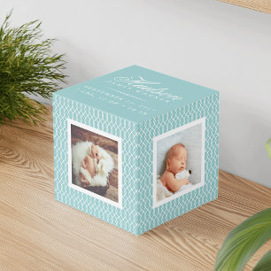 Baby Birth Stats Photo Cube   Aqua