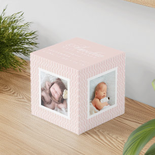 Baby Birth Stats Photo Cube   Blush Pink