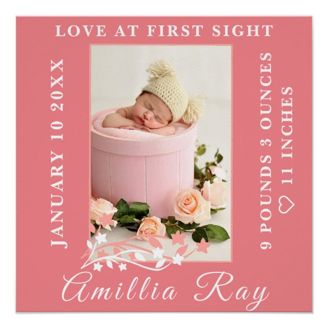 Baby Birth Stats Photo Newborn Keepsake Nursery  Poster (Front)
