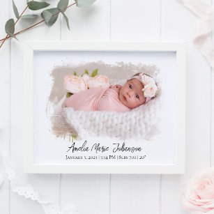 Baby Birth Stats Photo Newborn Keepsake Nursery   Poster