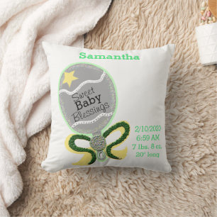 Baby Birth Stats Yellow Green Rattle Pillow