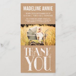 Baby Birth Thank You Photo Cards Rustic Burlap