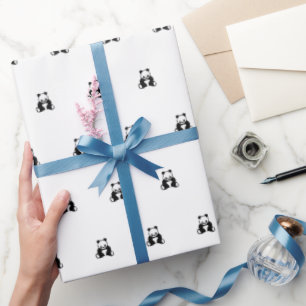 Baby birthday black panda clean simple wrapping paper