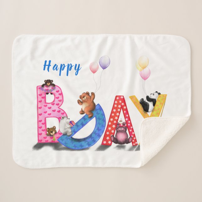 Baby Birthday Blanket Cute Bears (Front (Horizontal))