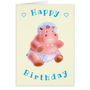 Baby Birthday Card Baby Hippo - Your Text Name