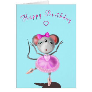 Baby Birthday Card Ballet Dancer Mouse - Your Text
