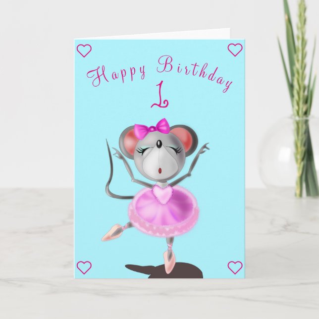 Baby Birthday Card Ballet Dancer Mouse - Your Text (Front)