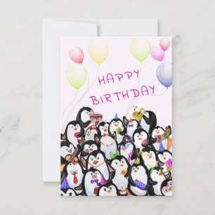 Baby Birthday Card Happy Penguins Party