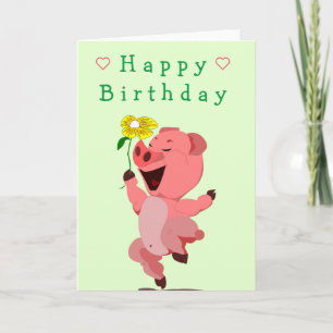 Baby Birthday Card happy Piglet with Flower