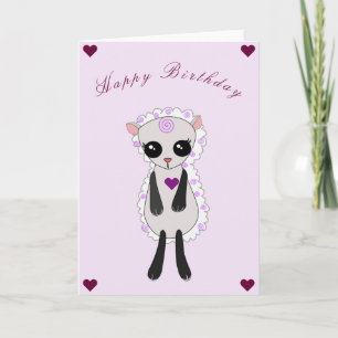 Baby Birthday Card Little Lamb with Hearts