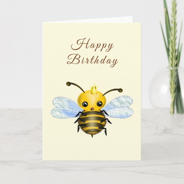 Baby Birthday Card Queen Bee - Your Text Name (Front)
