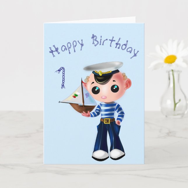 Baby Birthday Card with Cute Little Sailor  (Small Plant)