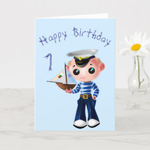 Baby Birthday Card with Cute Little Sailor 