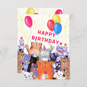 Baby Birthday Card with Happy Cats Party