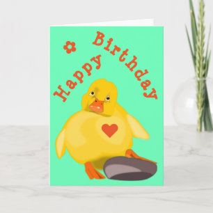 Baby Birthday Card Yellow Duckling with Heart