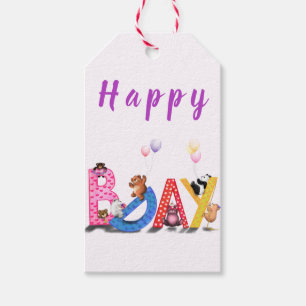 Baby Birthday Gift Tags with Happy Bears Party