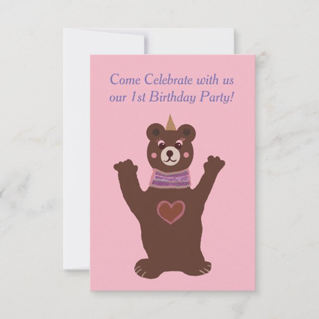 Baby Birthday invitation, bear Invitation (Front)