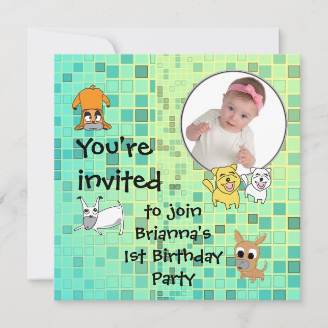 Baby Birthday Party Invitation Dog Cartoon (Front)