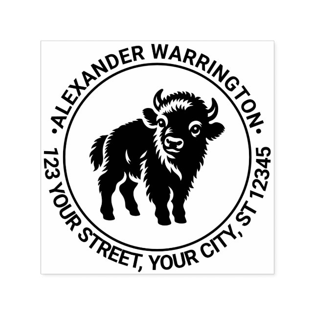 Baby Bison Standing Name Ret Address #2 Self-inking Stamp (Design)