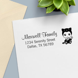 Baby Black Cat Jumpsuit Family Address Self-inking Stamp