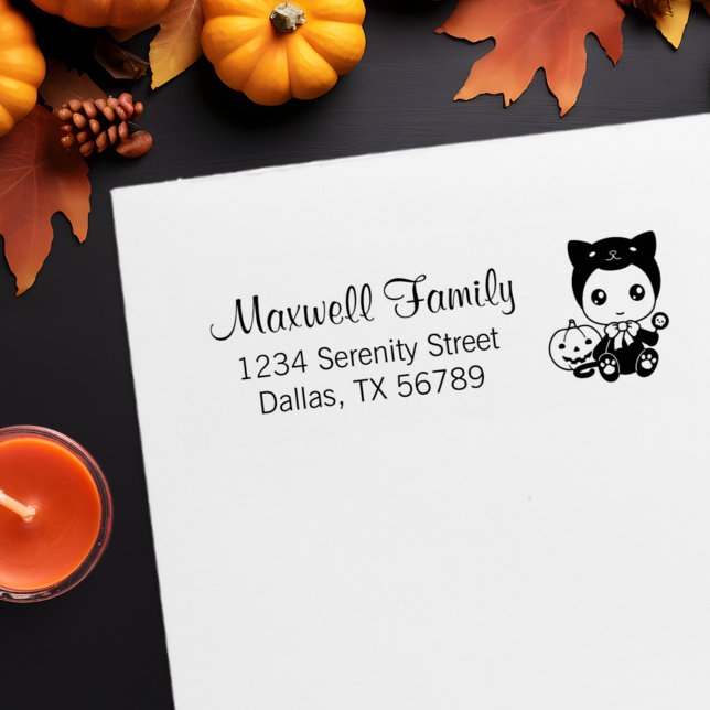 Baby Black Cat Pumpkin Family Address Self-inking Stamp (Creator Uploaded)