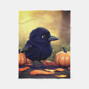 Baby black crow and pumpkins fleece blanket