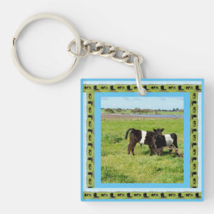 Baby Black White Belted Galloway Cows, Key Ring