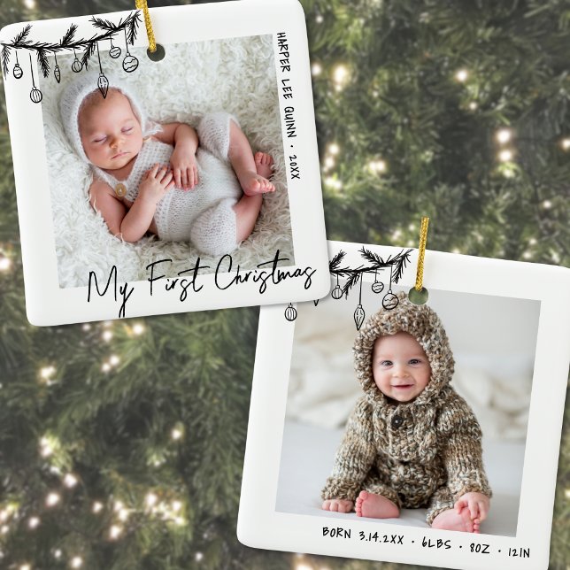 Baby Black White My First Christmas Photo Ceramic Ornament (Baby Black White My First Christmas Photo Ceramic Ornament)