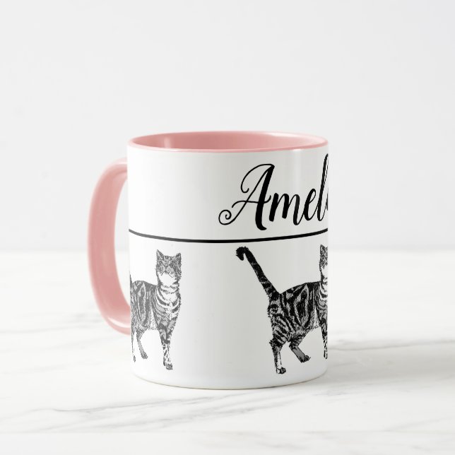 Baby Black White Tabby cat Cats Whimsical Art Mug (Front Left)