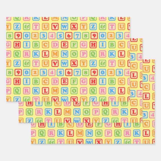 Baby block alphabet numbers colourful nursery wrapping paper sheet (Set)