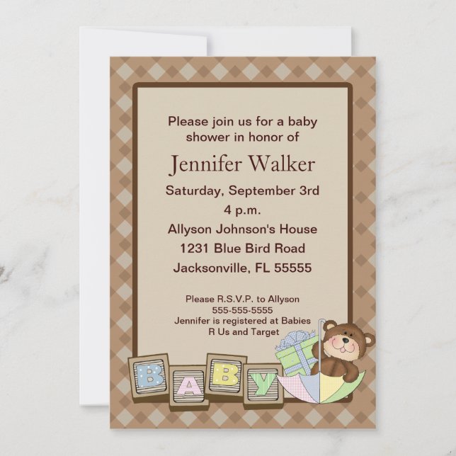 Baby Blocks Baby Shower - Brown Invitation (Front)