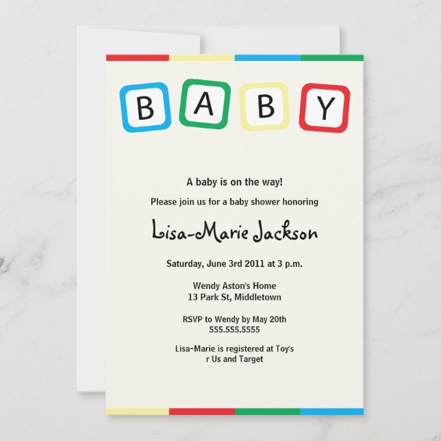 Baby Blocks Baby Shower Invitation - Boy or Girl (Front)