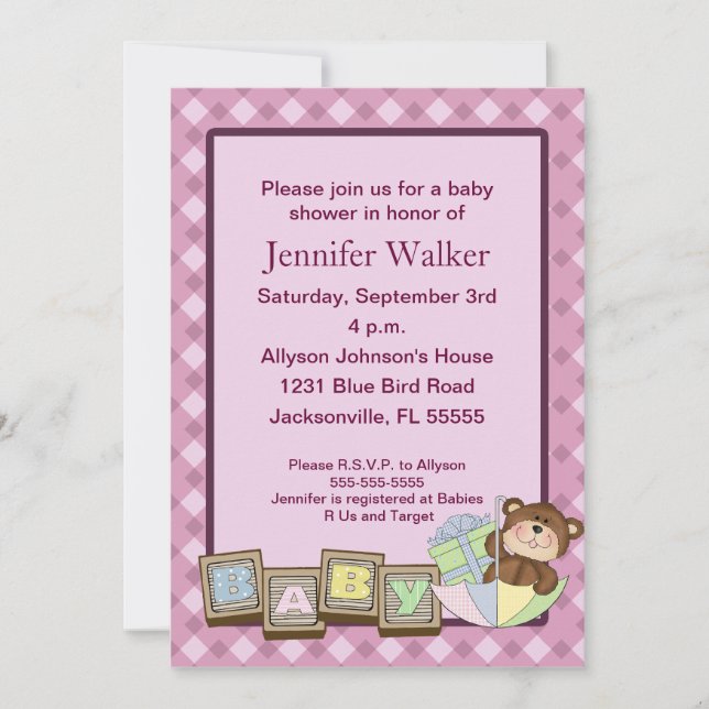 Baby Blocks Baby Shower - Pink Invitation (Front)