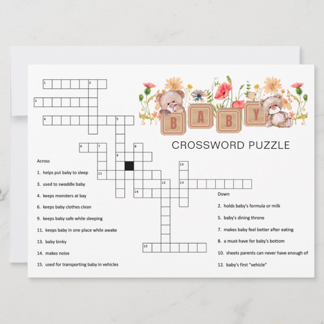 Baby Blocks, Bears, and Wildflowers Crossword Game (Front)