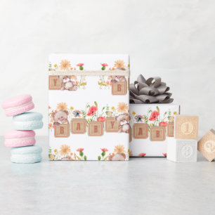 Baby Blocks, Bears, and Wildflowers Gift Wrap
