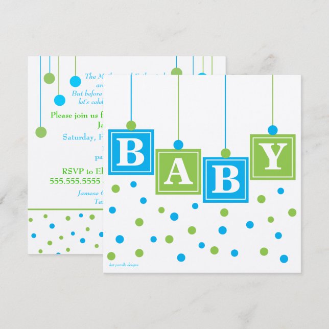 BABY Blocks Blue Green Boy Baby Shower -CUSTOM Invitation (Front/Back)