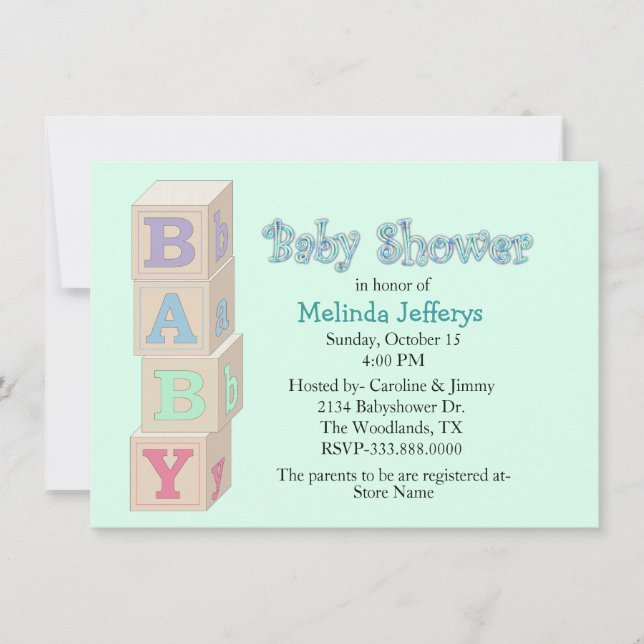 Baby Blocks Custom Baby Shower Invitation (Front)