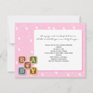 Baby Blocks on Pink Baby Shower Invitation