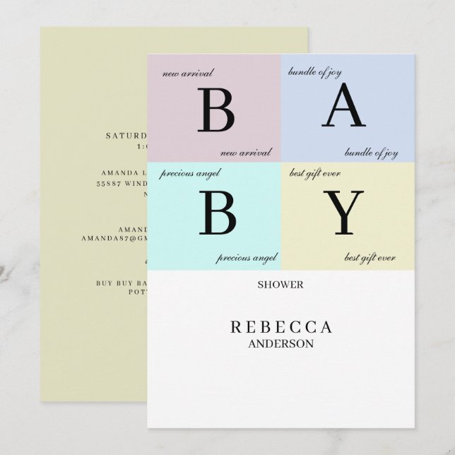 Baby Blocks Pastel Baby Shower Invitation (Front/Back)