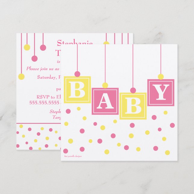 BABY Blocks Pink Yellow Girl Baby Shower Invitation (Front/Back)