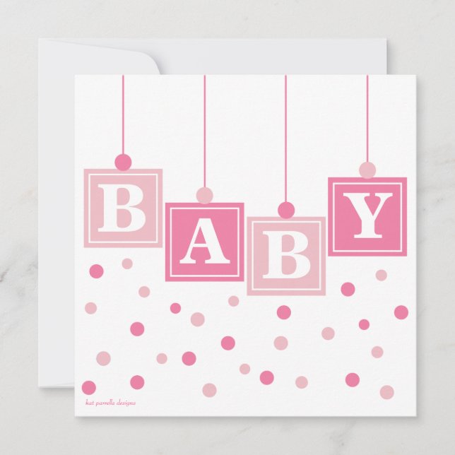 BABY Blocks Pretty in Pink Girl Baby Shower Invitation (Front)