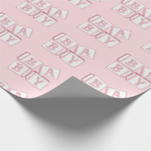 Baby Blocks Typography Pink Watercolor Shower  Wrapping Paper