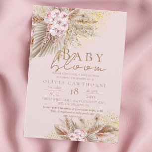 Baby Bloom Blush Pink Boho Flowers Girl Shower  Invitation