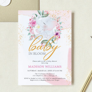Baby Bloom Elephant Elegant girl baby shower Invitation