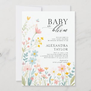 Baby Bloom Pastel Wildflower Boho Baby Girl Shower Invitation