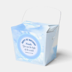 Baby Blue 1st Birthday Christian Faith Bible Verse Favour Box
