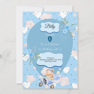 Baby Blue 1st Birthday invitation