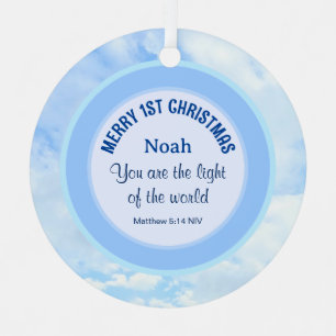 Baby Blue 1st Christmas Christian Bible Verse Name Metal Tree Decoration