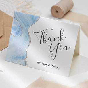 Baby Blue Agate Silver Wedding Thank You Card
